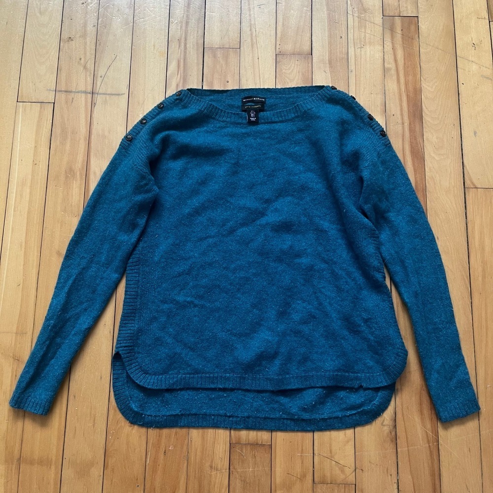 Mercer & Madison Teal Blue 100% Cashmere Button Shoulder Sweater Womens Large